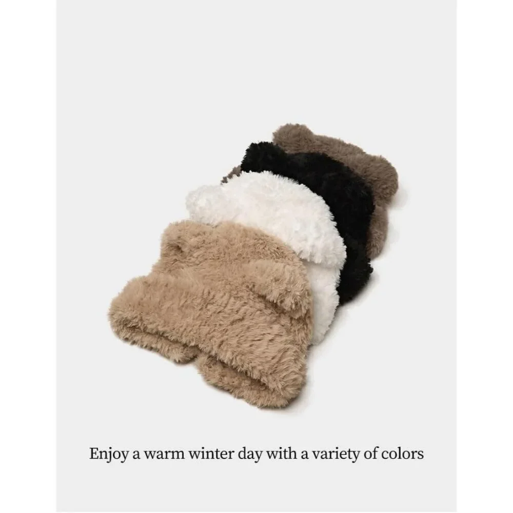 Women Sepia Winter Beanie Hats Knit Ear Flaps Cute Stuffed Bear Ears Fleece